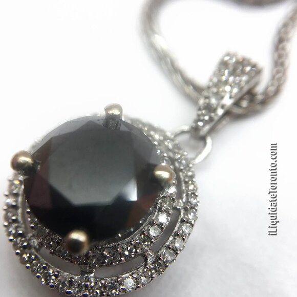 1.88 CTW Black Diamond and White Halo Diamond 14K White Gold Pendant & 14K Chain - Picture 4 of 11